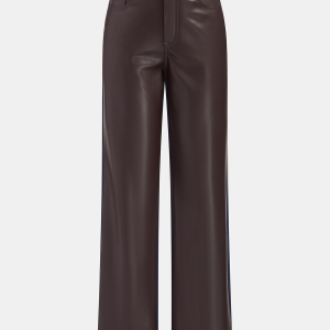 Denim Panel Faux Leather Straight-Leg Pants