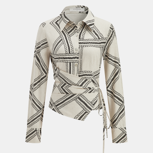 Abstract-Print Wrap-Tie Long-Sleeve Shirt