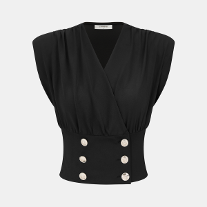 Double Breasted V-Neck Sleeveless Top