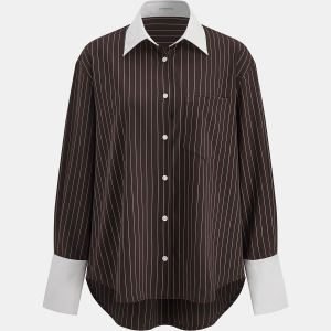 Contrast Collar Pinstripe Loose Shirt
