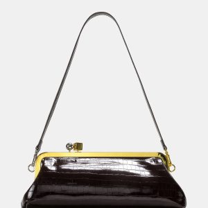Kiss-Lock Closure Crocodile-Embossed Bag