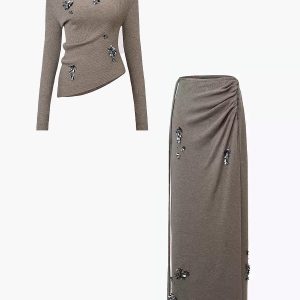 Wool-Blend Sequins Knit Top & Skirt Set