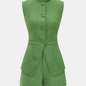Tweed Sleeveless Vest & Shorts Set
