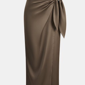 Satin Wrap-Tie Midi Skirt