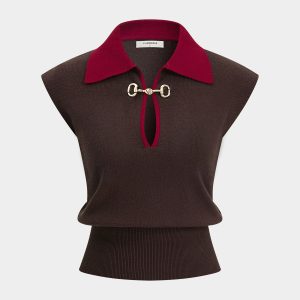 Contrast Collar Horsebit Knit Sleeveless Top