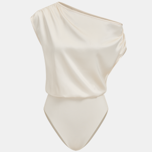 Satin One-Shoulder Drape Bodysuit