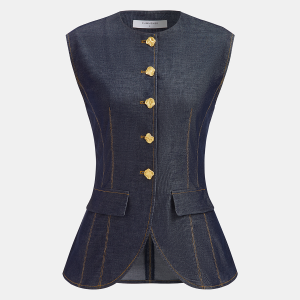 Metal Button Denim Sleeveless Vest