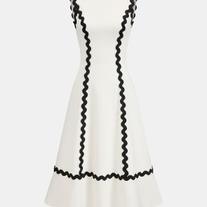 Contrast Scalloped Trim Sleeveless Midi Dress