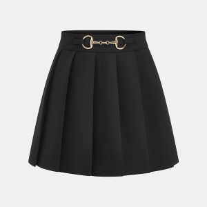Horsebit Pleated Mini Skirt