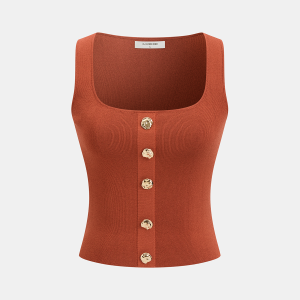 Metal Detail Square-Neck Knit Tank Top