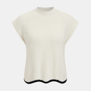 Wool Blend Contrast Trim Cap Sleeve Knit Top