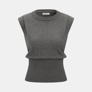 Cinched Waist Crew Neck Sleeveless Sweater Vest