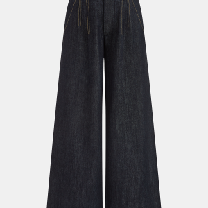 Contrast Stitch High-Waisted Wide-Leg Jeans