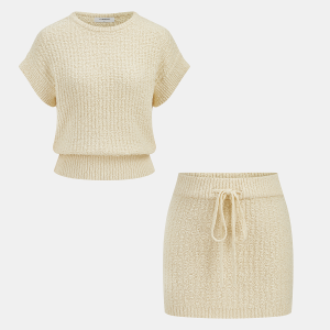 Textured Knit Top & Drawstring Mini Skirt Set