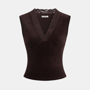 Lace V-Neck Velvet Sleeveless Top