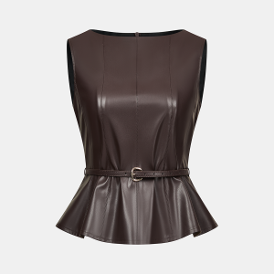 Belted Faux Leather Top