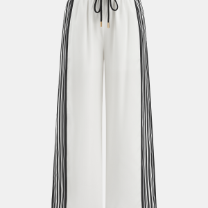 Striped Trim Drawstring Wide-Leg Pants