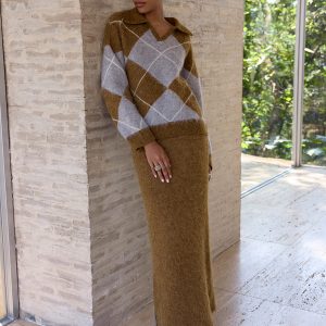 Argyle Wool-Blend Sweater & Maxi Skirt Set