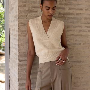Wool-Blend V-Neck Sleeveless Knit Vest