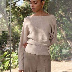 Metal Detail Ribbed Knit Sweater
