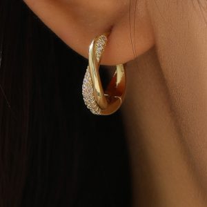 Zircon Accent Twisted Hoop Earrings