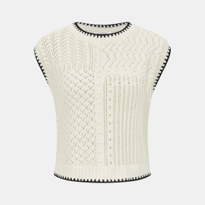 Contrast Trim Open-Knit Sleeveless Top