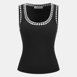 Crocheted Contrast Trim Ribbed Knit Tank Top