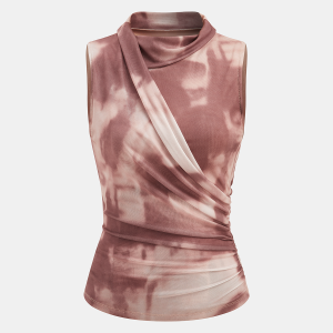 Tie Dye Mesh Ruched Asymmetric Sleeveless Top