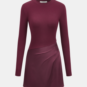 Satin Panel Long-Sleeve Fitted Mini Dress