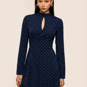 Keyhole Neckline Polka Dot Mini Dress