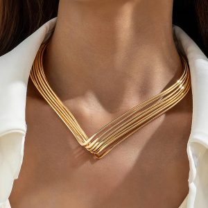 Multi-Strand V-Shaped Choker Necklace
