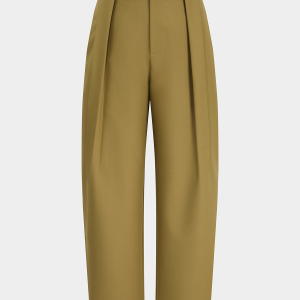 Belted Pleated Mid-Waist Wide-Leg Pants