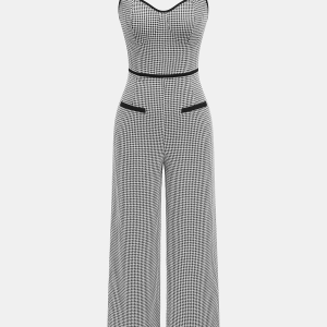 Contrast Trim Houndstooth Cami Jumpsuit