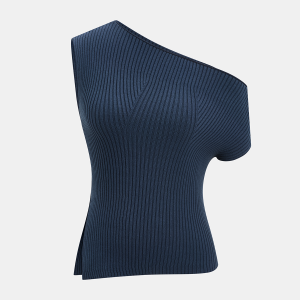 Ribbed Knit One-Shoulder Asymmetrical Top
