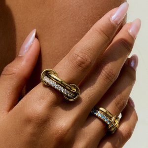Zircon Accent Double-Band Linked Ring