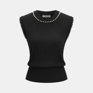 Pearl Trim Sleeveless Knit Vest