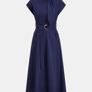 Tie-Neck Belted Sleeveless Maxi Dress