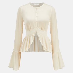 Semi-Sheer Textured Peplum Blouse