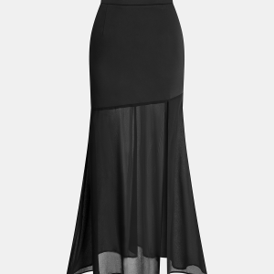 Sheer Panel Satin Mermaid Skirt