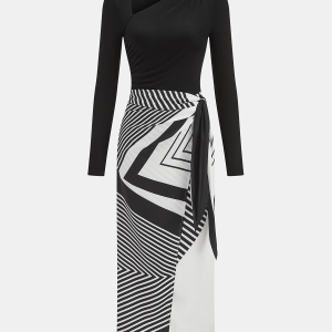 Optical-Illusion Abstract Print Asymmetric Wrap Dress