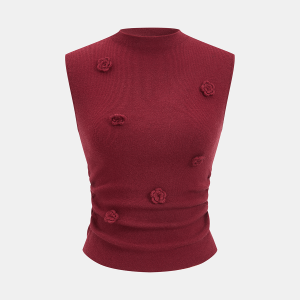 3D Floral Sleeveless Mock Neck Top