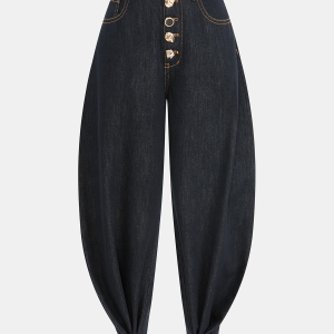 Metal Detail High-Waisted Balloon Jeans