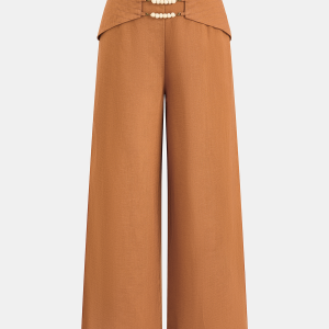 Beaded Detail Tencel Wide-Leg Pants