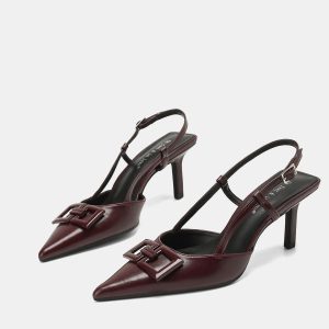 Square Accent Pointed-Toe Slingback Heels