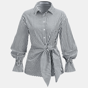 Knot-Waist Striped Cotton-Blend Shirt