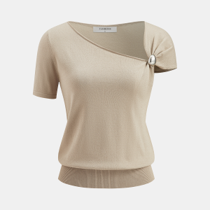 Asymmetric Short-Sleeve Knit Top