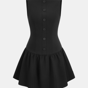 Button Detail Flared Hem Cami Dress