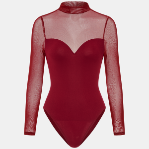 Mock Neck Mesh Panel Sweetheart Bodysuit