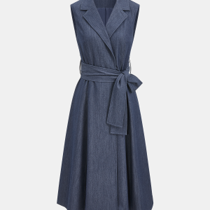 Sleeveless Collared Belted Midi Dress