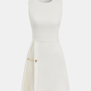 Chain Detail Pleated Sleeveless Mini Dress
